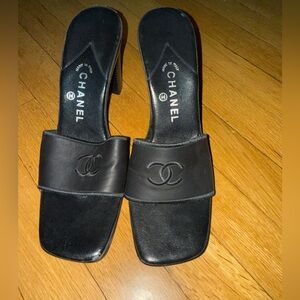 CHANEL Black Leather Mules